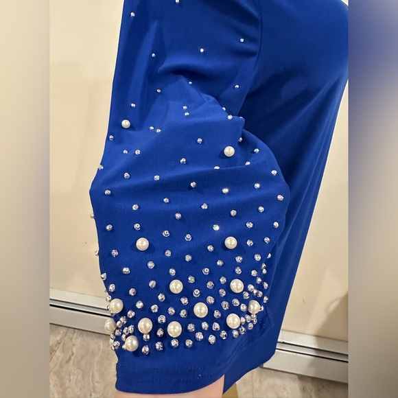 Nik & Nash New York Dress NWT Royal Blue Sleeves Sequence & Pearl Beading Sz XL. - Picture 4 of 13